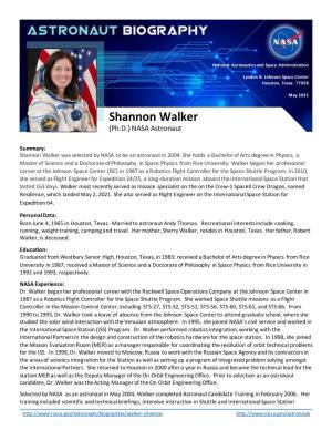 Shannon Walker (Ph.D.) NASA Astronaut