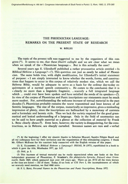 The Phoenician Language: Remarks on the Present State of Research