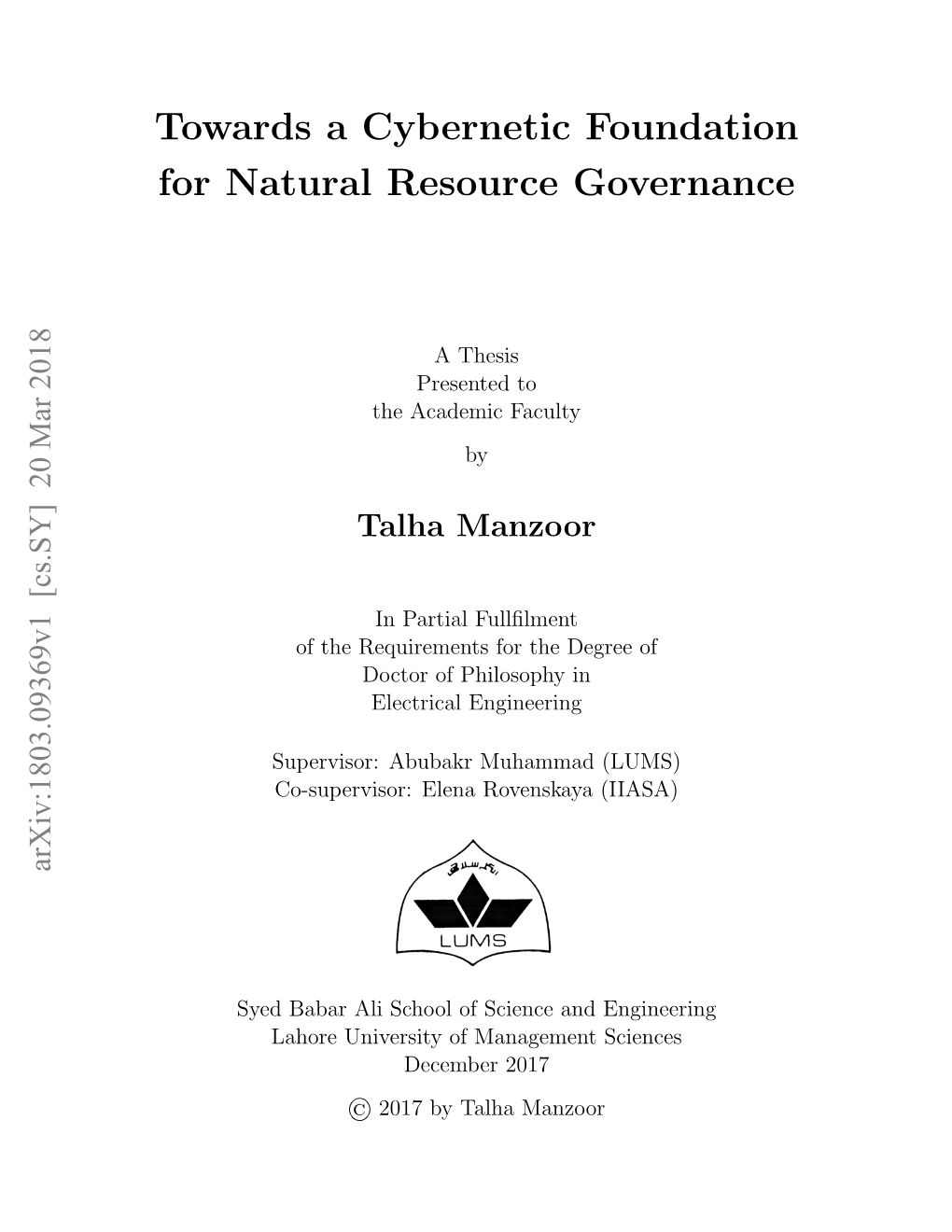 Towards a Cybernetic Foundation for Natural Resource Governance