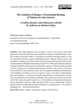 A Postcolonial Reading of Violence in Latin America a Estética Da