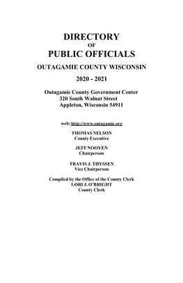 Directory of Public Officials Outagamie County Wisconsin 2020 - 2021