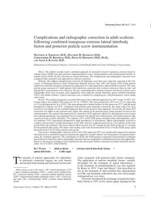 Complications and Radiographic Correction in Adult Scoliosis