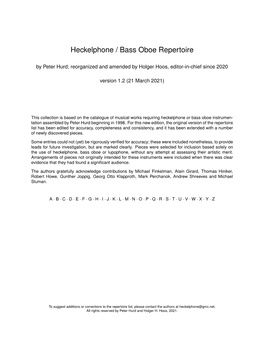 Heckelphone / Bass Oboe Repertoire
