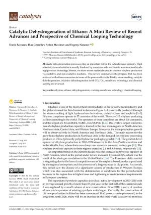 Catalytic Dehydrogenation of Ethane: a Mini Review of Recent Advances and Perspective of Chemical Looping Technology