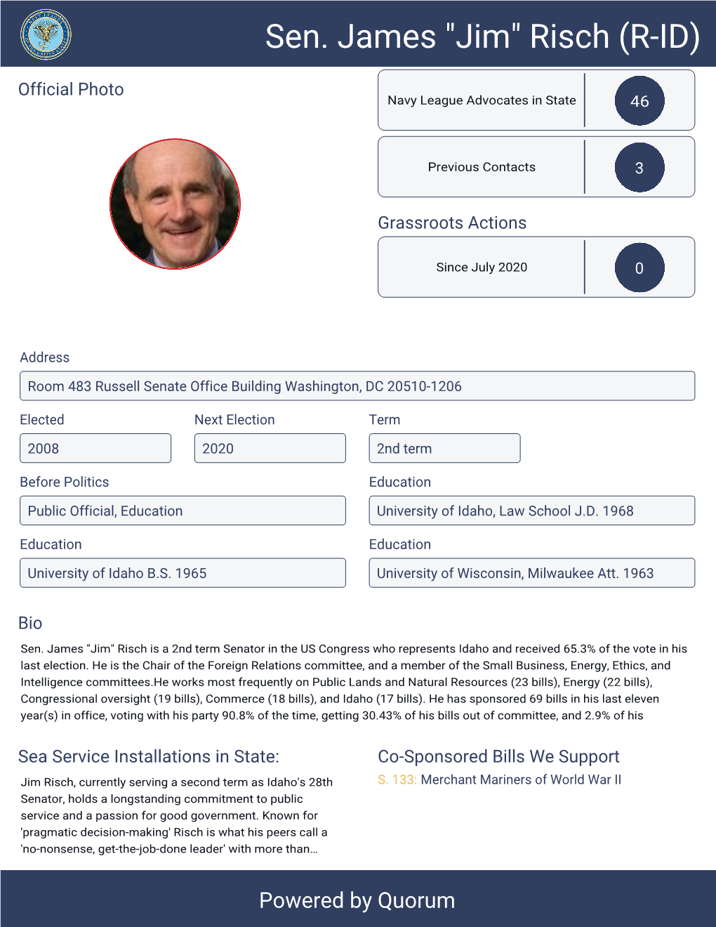 Sen. James "Jim" Risch (R-ID)