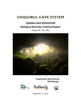 CHIQUIBUL CAVE SYSTEM CEBADA CAVE EXPEDITION Biological Diversity Technical Report August 28 - 30, 2012