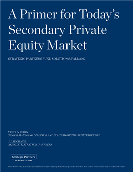 A Primer for Today's Secondary Private Equity Market
