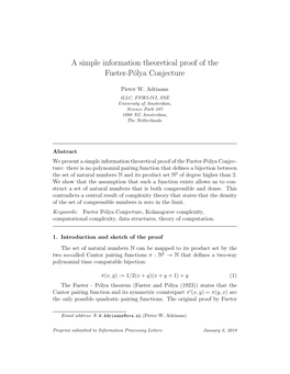 A Simple Information Theoretical Proof of the Fueter-Pólya Conjecture