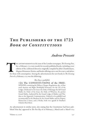 'The Publishers of the 1723 Book of Constitutions', AQC 121 (2008)