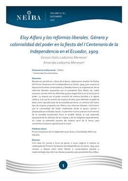 Eloy Alfaro Y Las Reformas Liberales. Género Y Colonialidad Del Poder En