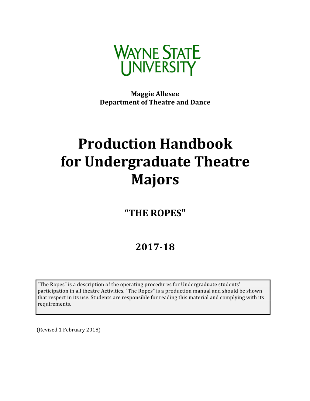 Production Handbook for Undergraduate Theatre Majors (Pdf)