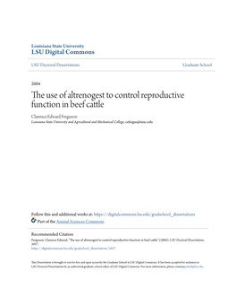 The Use of Altrenogest to Control Reproductive Function in Beef Cattle" (2004)