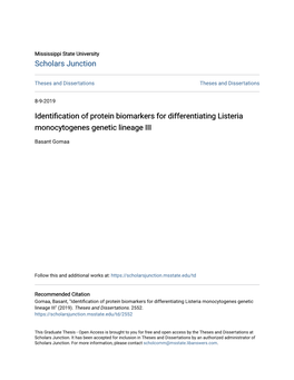 Identification of Protein Biomarkers for Differentiating Listeria Monocytogenes Genetic Lineage III