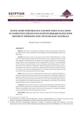 Masticatory Performance and Bite Force Evaluation in Completely Edentulous Patients Rehabilitated with Different Thermoplastic Denture Base Materials