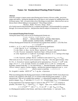 Names for Standardized Floating-Point Formats