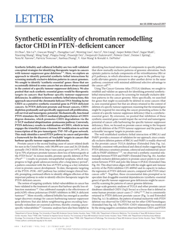 Synthetic Essentiality of Chromatin Remodelling Factor CHD1 in PTEN