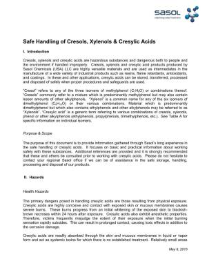 Safe Handling of Cresols, Xylenols & Cresylic Acids
