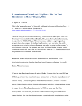 The Use Deed Restrictions in Shaker Heights, Ohio