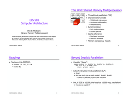 CIS 501 Computer Architecture This Unit: Shared Memory