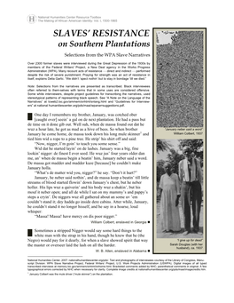 Slaves' Resistance on Southern Plantations