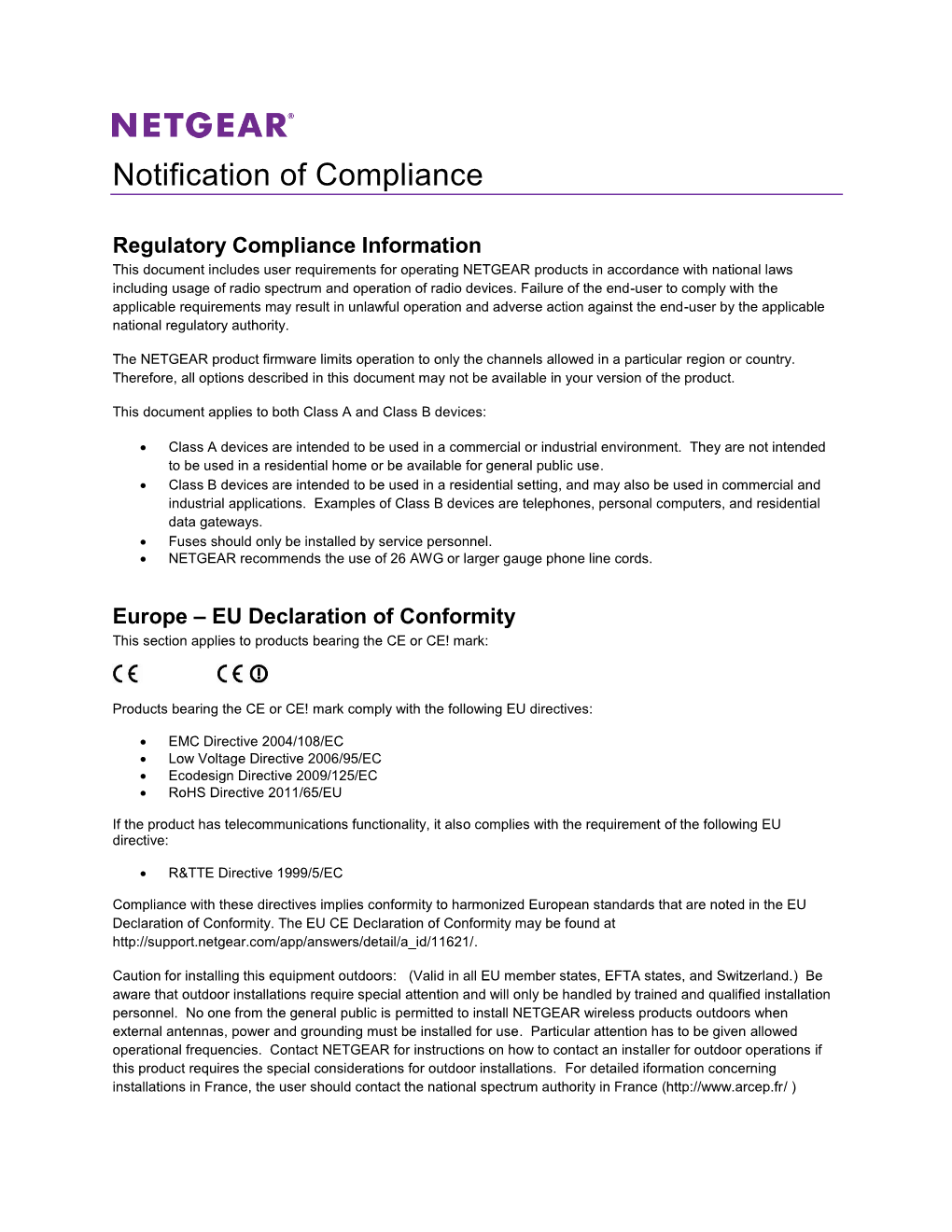 Notification of Compliance