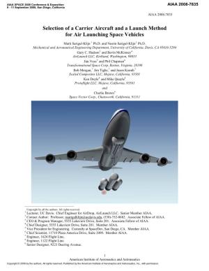 Selection of a Carrier Aircraft and a Launch Method for Air Launching Space Vehicles