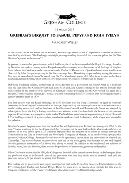 Gresham's Bequest to Samuel Pepys and John Evelyn