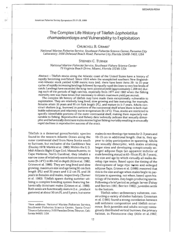 The Complex Life History of Tilefish Lopholatilus Chamaeleonticeps and Vulnerability to Exploitation