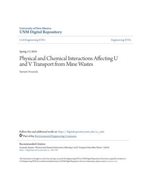 Physical and Chemical Interactions Affecting U and V Transport from Mine Wastes Sumant Avasarala