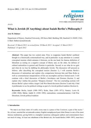 What Is Jewish (If Anything) About Isaiah Berlin’S Philosophy?