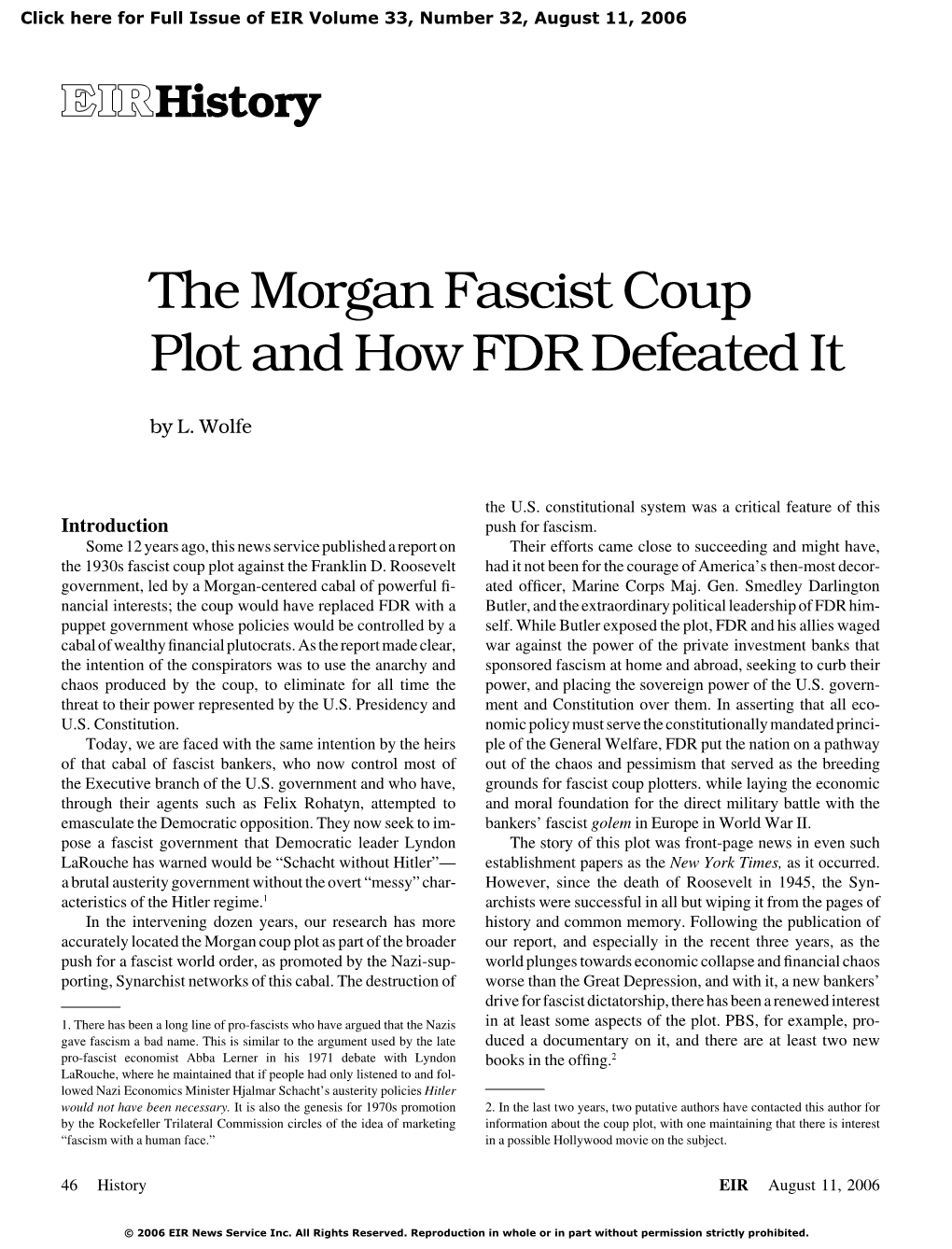 The Morgan Fascist Coup Plot and How FDR Defeated It