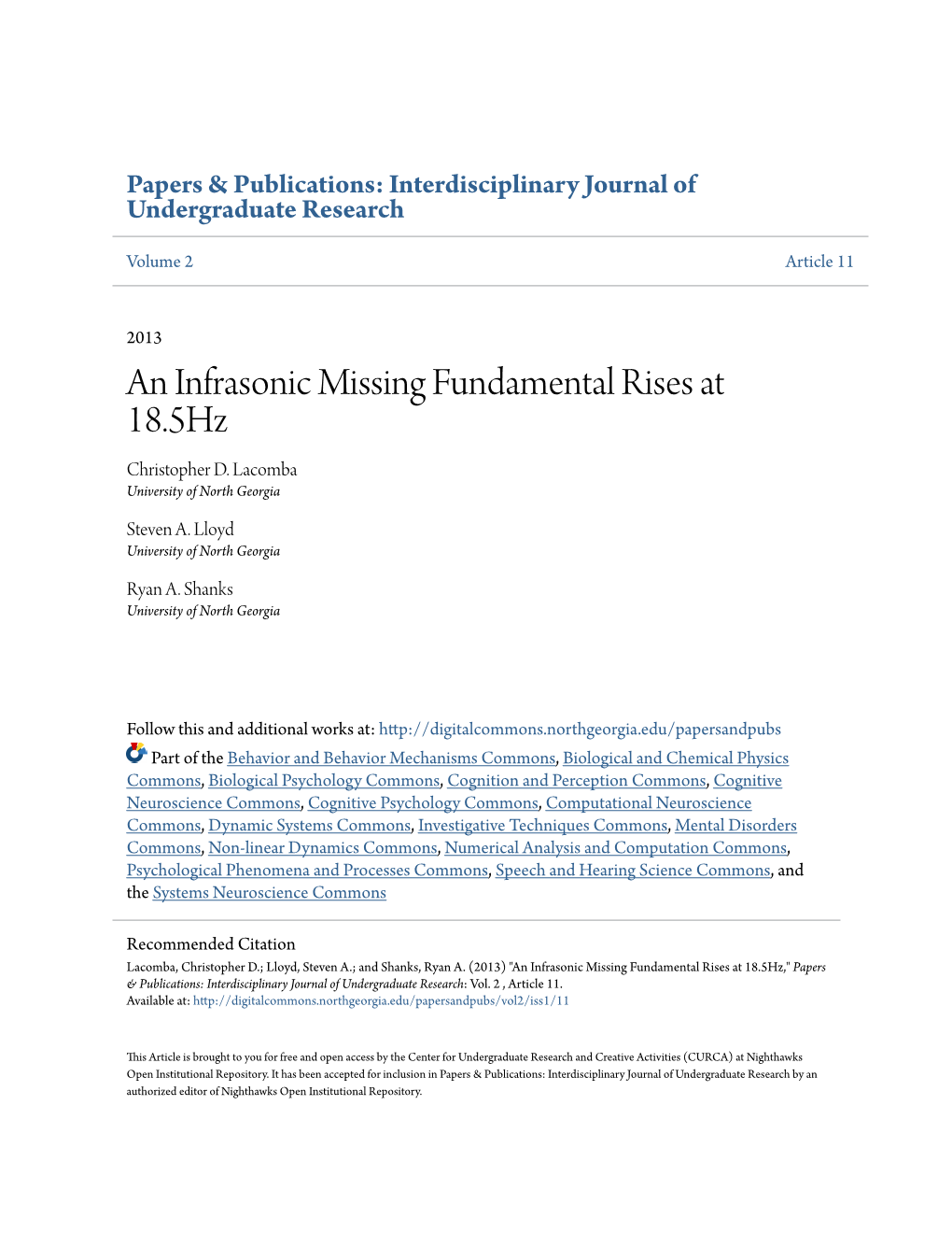 An Infrasonic Missing Fundamental Rises at 18.5Hz Christopher D