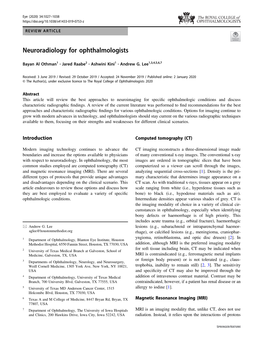 Neuroradiology for Ophthalmologists