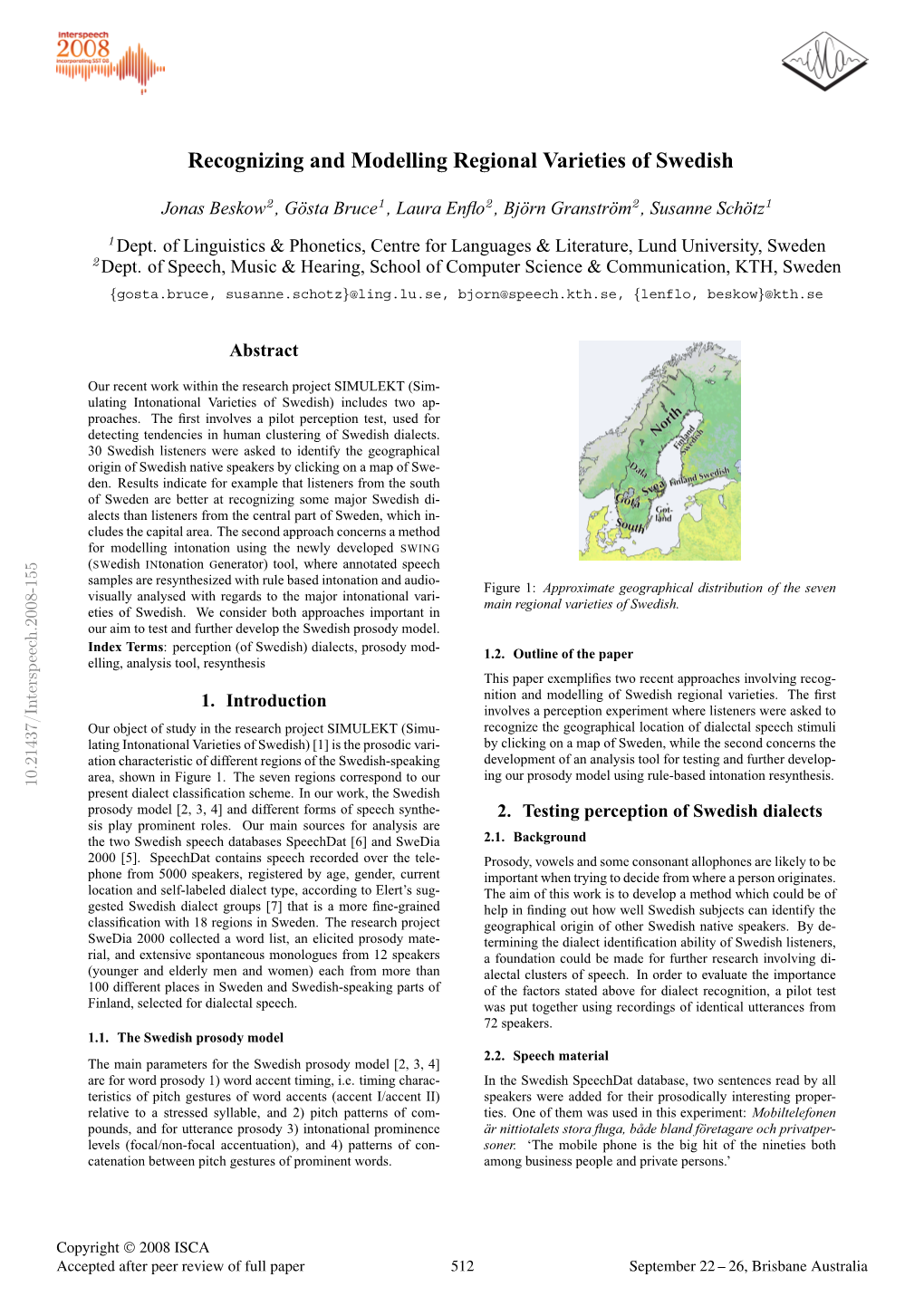 Recognizing and Modelling Regional Varieties of Swedish