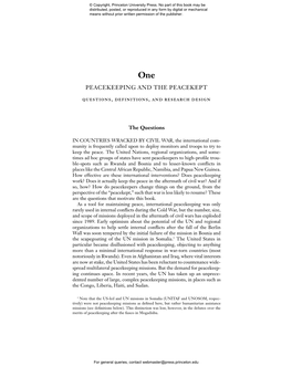 Peacekeeping and the Peacekept Questions, Definitions, and Research Design