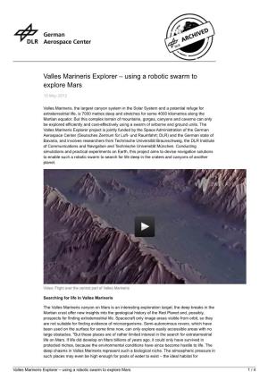 Valles Marineris Explorer – Using a Robotic Swarm to Explore Mars