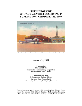 The History of Surface Weather Observing in Burlington, Vermont, 1832-1973