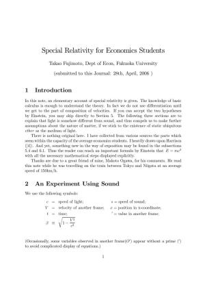 Special Relativity for Economics Students
