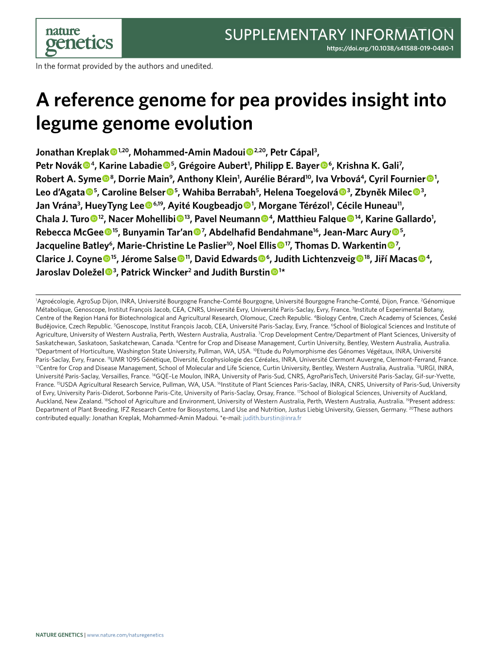 A Reference Genome for Pea Provides Insight Into Legume Genome Evolution