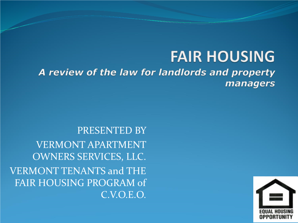 FAIR HOUSING PROGRAM of C.V.O.E.O