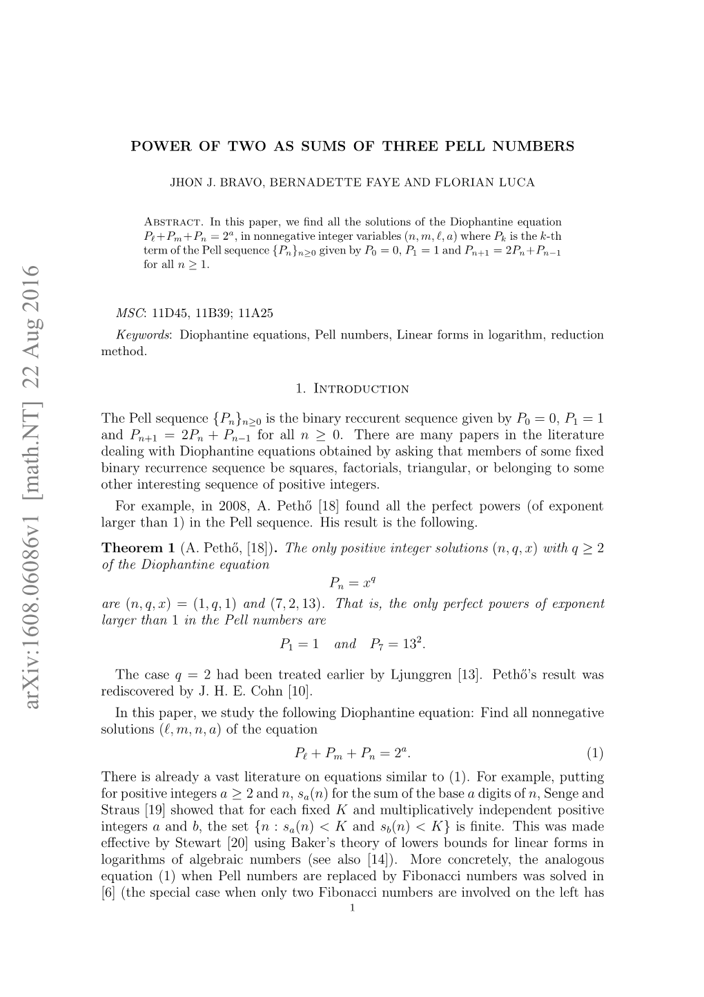 Arxiv:1608.06086V1 [Math.NT]