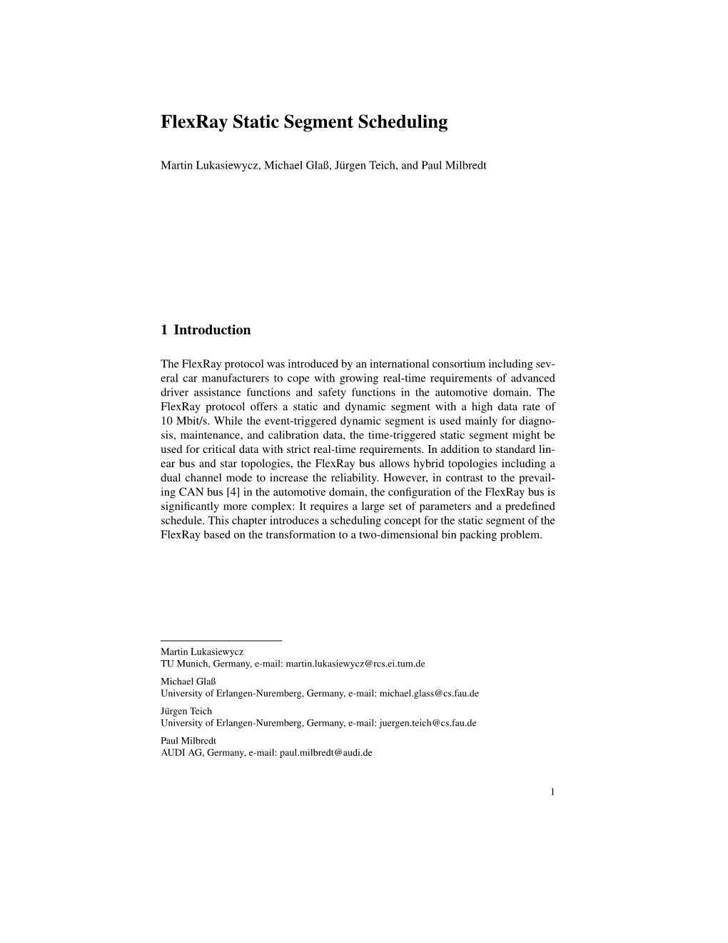 Flexray Static Segment Scheduling