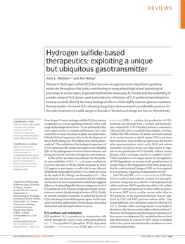 Hydrogen Sulfide-Based Therapeutics: Exploiting a Unique but Ubiquitous Gasotransmitter