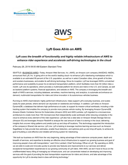 Lyft Goes All-In on AWS | Business Wire