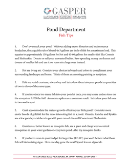 Pond Department Fish Tips