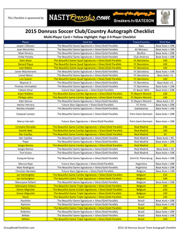 2015 Donruss Soccer Club/Country Autograph Checklist