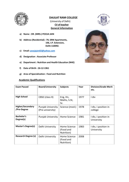 CV of Teacher General Information