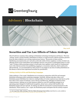 Securities and Tax Law Effects of Token Airdrops