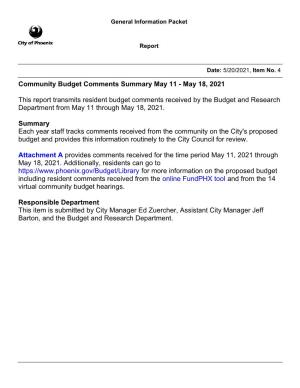 May 11-May 18, 2021 Community Budget Feedback