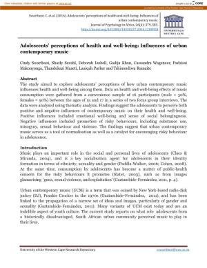 Repository.Uwc.Ac.Za Goal of the Study This Study Sought to Explore South African Adolescents’ Perceptions of Urban Contemporary Music on Their Health and Well-Being